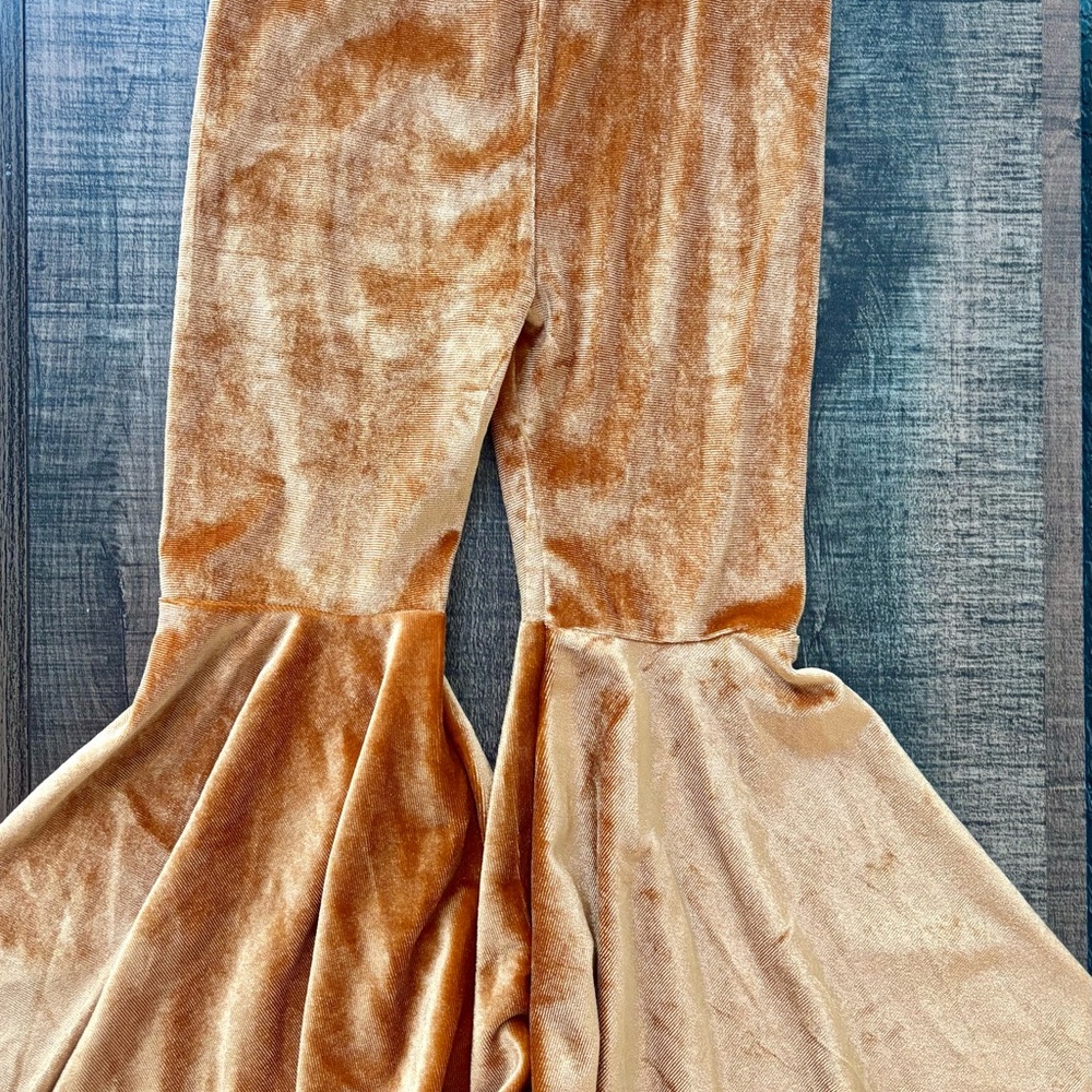 Velvet Flare Pants in Rich Tan